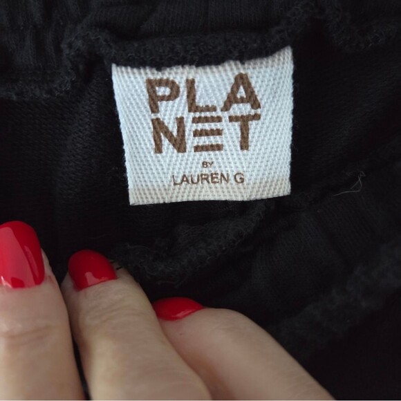 Planet by Lauren G Black French Terry Cotron Patched Luxury Sweatpants Pants 2 L - Picture 8 of 10